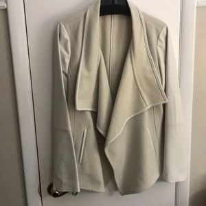 Vince XL cream felt and leather drape jacket.